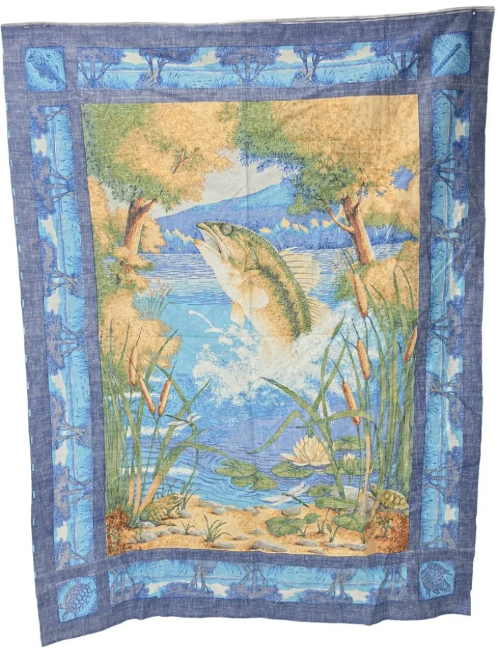 Springs Beaver Lake Fishing Tournament Fabric Panel 34x44 Wall Hanging Quilt Top